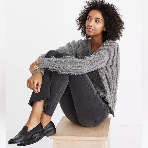 Madewell Fringe-Stripe Pullover 100% Merino‎ Wool Gray Sweater Size XXS - Picture 12 of 12